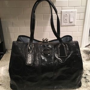 Coach large black leather tote bag
